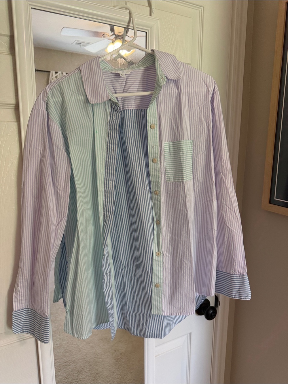 Multi-Stripe Button-Up Shirt - Pastel Blue & Mint